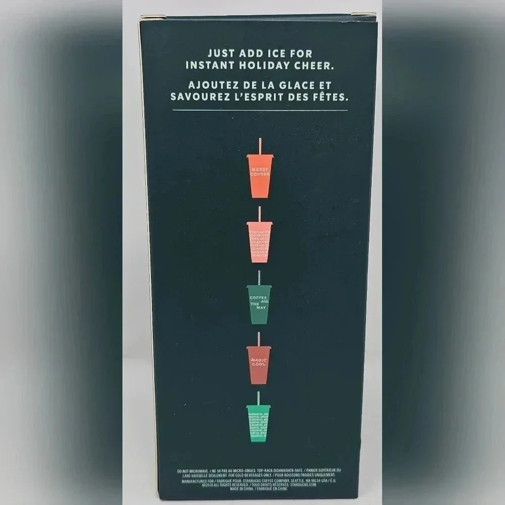 LMTD EDITION HOLIDAY 2019 STARBUCKS Reusable Cold Cups with Lids & Straws 5 Pack